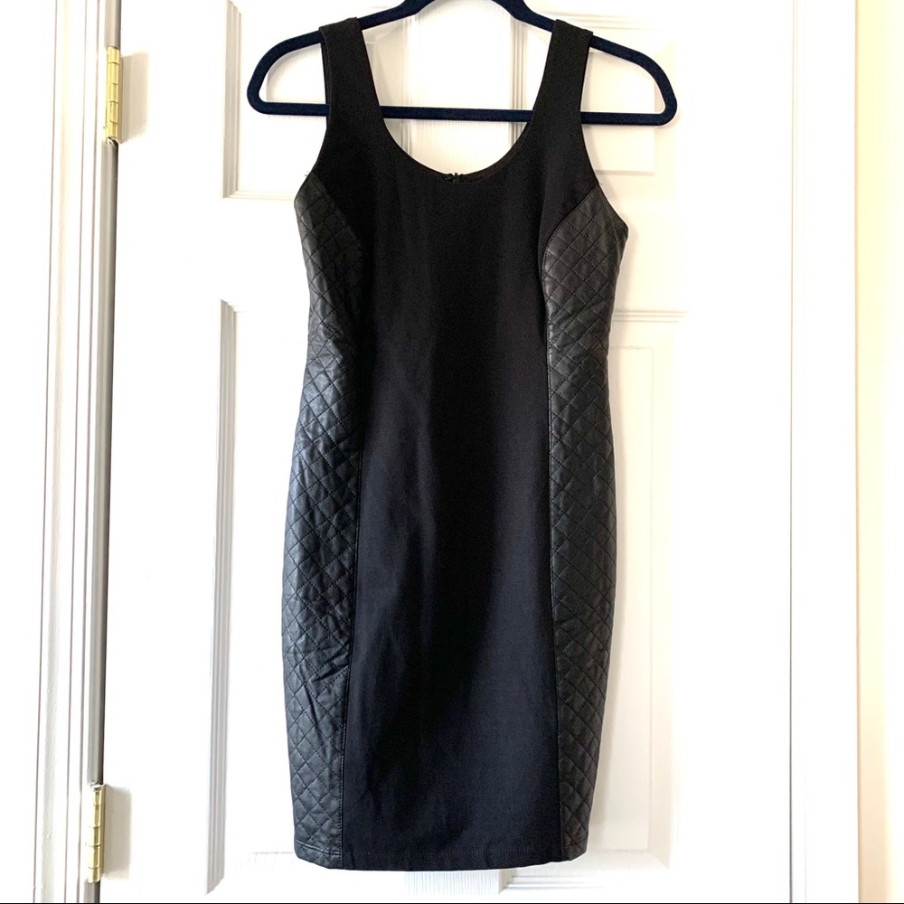 Carmen Marc Valvo Faux Leather Black Dress